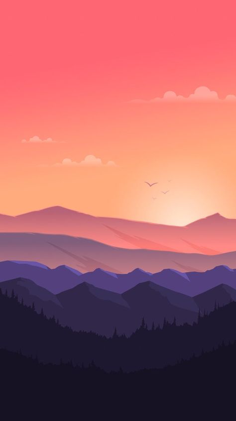 Minimalist Mountain Wallpaper, Mountain Wallpaper Iphone, Sunset Minimalist, 2d Landscape, Iphone Wallpaper Mountains, Minimal Mountain, Wallpapers Cool, Autumn Leaves Background, Minimalist Mountain