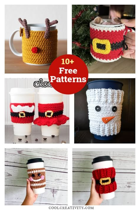 10+ Christmas Mug Cozy Free Crochet Patterns Crochet Christmas Cozy, Crochet Cup Cozies, Coffee Cozy Pattern, Cup Cozy Crochet Pattern, Quick Christmas Gifts, Mug Cozies, Cup Cozy Pattern, Crochet Mug Cozy, Crochet Coffee Cozy