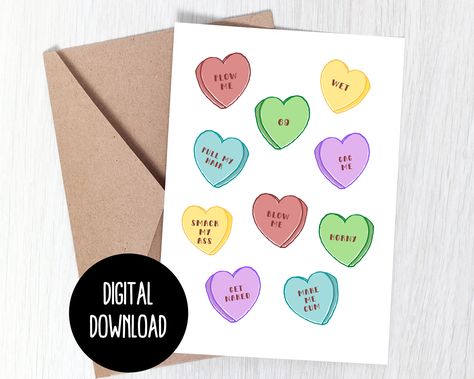 Dirty Valentine, Adult Valentines, Anniversary Cards For Him, Funny Valentines Cards, Hearts Card, Card For Husband, Christmas Tags Printable, Valentine's Card, Candy Hearts