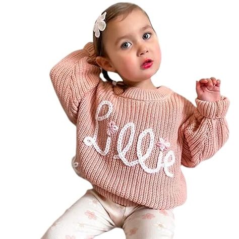 ROSLILY Personalized Baby Name Sweater Custom Hand Embroidered Oversized Jumper Sweaters for Toddlers, Girls, Boys, Kids Christmas Gifts For Toddlers, Baby Name Sweater, Gifts For Toddlers, Name Sweater, Toddler Christmas Gifts, Oversized Jumper, Oversize Fashion, Embroidered Sweater, Thanksgiving Outfit