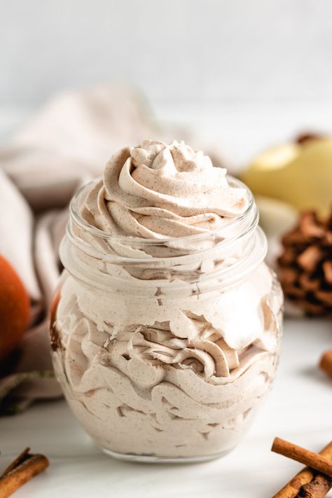 A light airy classic with a seasonal spin, add a dollop of this Pumpkin Spice Whipped Cream to all of your favorite fall treats! Whether you make it specially for a Thanksgiving dessert or to enjoy on some late night ice cream, this recipe is the epitome of festive freshness. Late Night Ice Cream, Spiced Whipped Cream, Flavored Whipped Cream, Apple Cinnamon Bread, Pumpkin Delight, Recipes With Whipping Cream, Dessert Toppings, Delicious Donuts, Cinnamon Bread