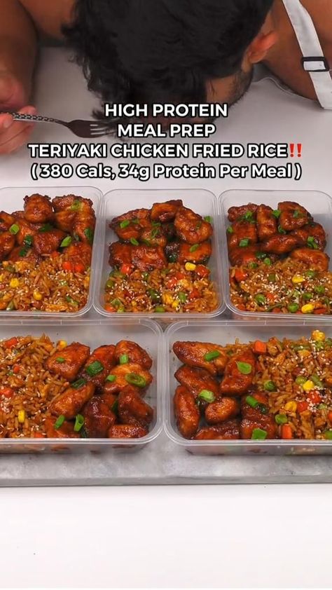 Teriyaki Chicken Fried Rice, Zack Chug, Health Meal Prep, High Protein Meal Prep, Healthy High Protein Meals, Healthy Lunch Meal Prep, Diner Recept, Dinner Meal Prep, Idee Pasto