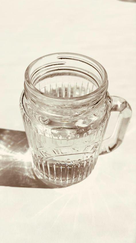 Aesthetic picture of Water in a mason jar Glass Jar Photography, Mason Jars Aesthetic, Mason Jar Aesthetic, Jars Aesthetic, Water Pictures, Aesthetic Picture, Ap Art, Neutral Colour Palette, Product Photography