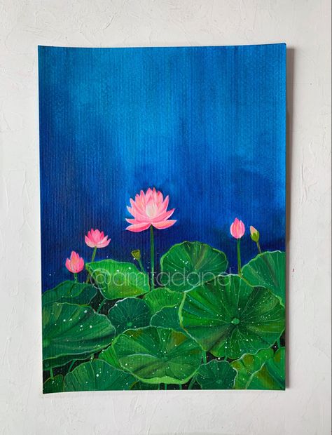 Acrylic painting on A4 size paper. Available for sale. Contact me for more details Amita Dand, Painting Lotus, Lotus Flower Painting, Lotus Bud, Lotus Flower Pictures, Naive Painting, Lotus Painting, Acrylic Art Projects, Rain Painting