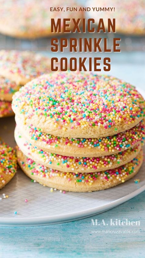 Mexican Sprinkle Cookies Recipe, Orejas Cookies, Maseca Recipes Sweets, Mexican Sprinkle Cookies, Mexican Pink Cookies Recipe, Mexican Cookies Recipes Traditional, Mexican Vanilla Recipes, Mexican Bakery Recipes, Authentic Mexican Dessert Recipes