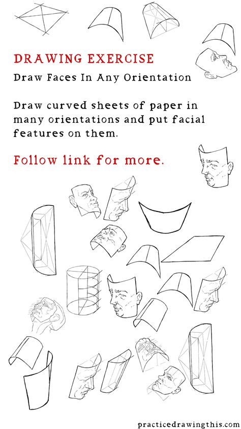 Drawing Exercises - Draw folded sheets of paper in any orientation, then draw facial features on them. Paper Folding Drawing, Pen Exercises, Volume Drawing, Folding Drawing, Draw Facial Features, Sheet Drawing, Art Fundamentals, Paper Face, Drawing Challenges