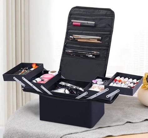 Professional Portable Beauty Case Makeup Case Cosmetics Box Organiser Tech Storage, Artist Storage, Kuas Makeup, Alat Makeup, Cosmetic Bag Organization, Large Makeup Bag, Vanity Case, Organizer Bag, Beauty Case