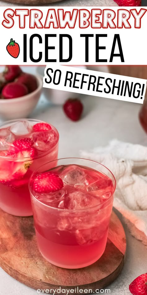 Fruity Iced Tea Recipes, Strawberry Iced Tea Recipe, Strawberry Tea Recipe, Strawberry Ice Tea, Easy Iced Tea Recipes, Ice Tea Recipe, Strawberry Iced Tea, Fruit Tea Recipes, Fuze Tea