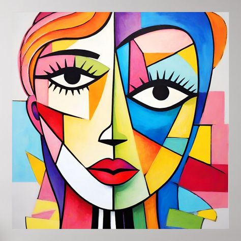 Colorful Abstract Face Cubism Poster | Zazzle Cubism Face, Cubism Collage, Cubism Portrait, Cubist Portraits, Cubism Art, Abstract Woman, Abstract Face Art, Drawing Journal, Abstract Face