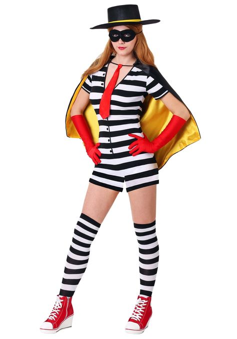 PRICES MAY VARY. Size: X-Small UNIQUE STYLE: Showcase your unique style with this costume, a Women's Burglar Costume in X-Small to X-Large sizes. This prisoner Halloween costume offers a quirky twist on the traditional burglar look, ensuring you're the life of any party or event. FASHIONABLE INTRIGUE: Intrigue and fashion collide in this thief costume for women, featuring a gold-lined cape that enhances the overall aesthetic. The bandit costume for adults creates a striking contrast against the striped jumpsuit, ensuring you'll stand out in any crowd. ACCESSORIZE: With this women's burglar costume, you can accessorize to perfection with the included items. The bank robber costume includes a flat-top burglar hat and robber mask, adding authenticity and a fun, playful element to your look. C Robber Outfit, Burglar Costume, Bandits Costume, Halloween Prisoner Costume, Hunger Pangs, Costumes 2024, Best Celebrity Halloween Costumes, Clever Halloween, Celebrity Costumes