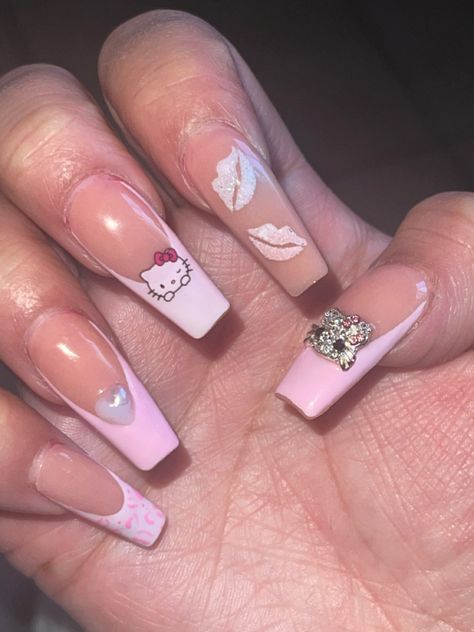 Hello kitty nails Hello Kitty Nails Easy, Nails Inspiration Dark, Uñas Hello Kitty, Hk Nails, Nails Hello Kitty, Louis Vuitton Iphone Wallpaper, Kitty Nails, Hello Kitty Aesthetic, Hello Kit