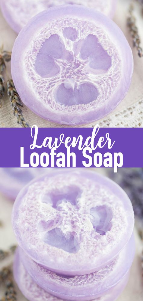 Melt And Pour Loofah Soap Recipes, Soap With Loofah Handmade, Lufa Soap, Diy Loofah Soap, Diy Soap Lavender, Diy Loofah, Loofah Soap Diy, Luffa Soap, Savon Diy