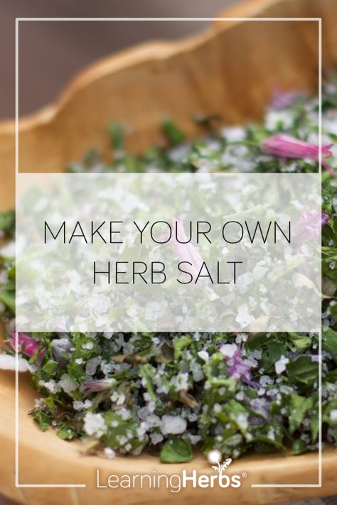 Make Your Own Herb Salt Herbal Salts Recipes, Herbal Salt Recipes, Flavored Salts Recipes, Herb Salt Recipe, Herb Salt, Learning Herbs, Infused Salt, Raw Vegan Diet, Preserving Herbs