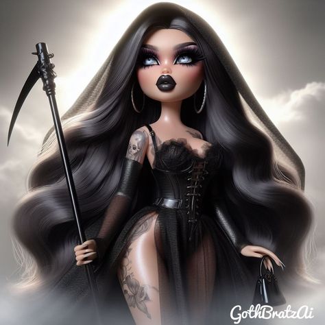 Glam reaper 🖤 #bratz #explorepage Glam Reaper, Goth Bratz, Alt Baddie, Evil Woman, Romantic Goth, Cartoon Profile, Gray Eyes, Cartoon Profile Pics, Profile Pics