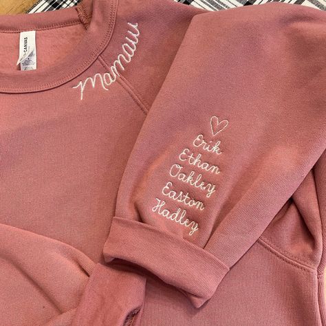 Custom Clothing Design, Embroidery Tshirt, Womens Sweatshirts, Embroidered Quilts, Embroidered Gifts, Everyday Gifts, Kids Names, Grandma Shirts, Embroidery Sweatshirt