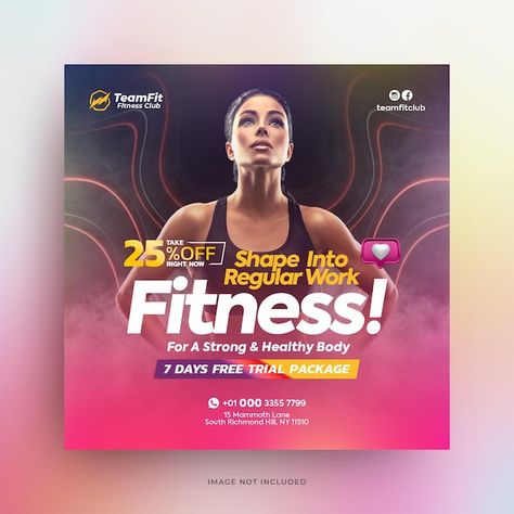 Fitness Event Poster, Gym Offer Poster Design, Gym Design Poster, Fitness Banner Design, Fitness Social Media Design, Gym Social Media Design, Fitness Poster Design, Gym Poster Design, Gym Ads