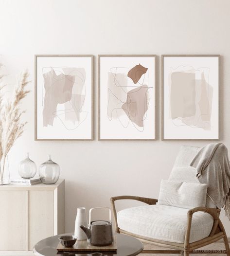 Nude Office Decor, Beige Office Decor, Big Wall Art Living Room, Couch Art, Entryway Minimalist, Neutral Artwork, Office Artwork, Prints Abstract, Neutral Art