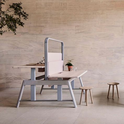 Dezeen x Planted collaboration will showcase showcase brands and products that "improve lives today without damaging tomorrow" Tranform Furniture, Flexible Desk, Modular Table, Office Space Design, Backless Bar Stools, Hanger Design, Sit Stand Desk, High Table, Cafe Tables