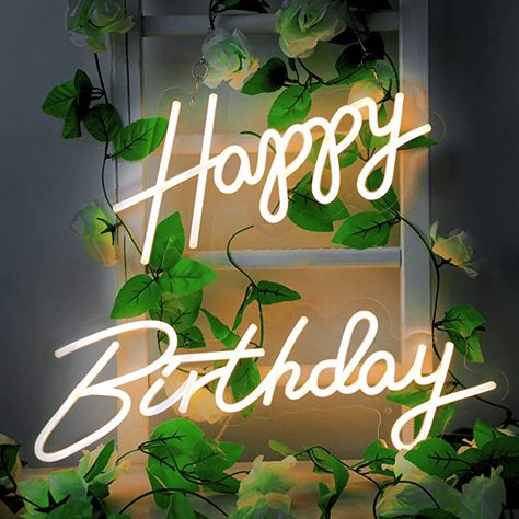 Amazon.com : Happy Birthday Neon Sign, SUUJEEUNI Happy Birthday Light Up Led Sign for Wall Decor,Gift for Birthday Party with Remote Control,Happy 16.5’’×8’’, Birthday 23’’×7.9’’, Two Separate Words,White : Tools & Home Improvement Props Ideas, Neon Text, 8 Birthday, Birthday Lights, Happy Birthday Decor, Word Decor, Happy Birthday Cupcakes, Stage Props, Happy Birthday Signs