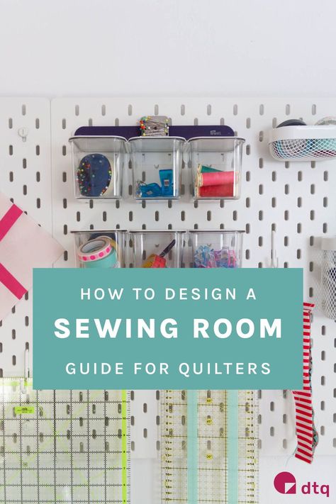 Design a sewing room you will love with our sewing room ideas on a budget. Get inspired by the tricks we used in our quilting room! Dream Craft Room Sewing Studio, Quilt Room Layout Design, Quilting Room Pegboard Ideas, Sewing And Office Room Ideas, Sewing Room Desk Ideas, Longarm Sewing Room Ideas, Sewing Room Ideas On A Budget, Skadis Sewing Room, Sewing Room Setup