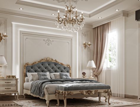 Royal Master Bedrooms Decor, Neo Classic Interior Design Luxury Bedroom, Neo Classic Bedroom Design Luxury, Master Bedrooms Decor Classic, Modern Classic Bedroom Design Luxury, Roman Room Aesthetic, Arabic Bedroom Design, Classic Master Bedrooms Decor, Parisian Modern Bedroom