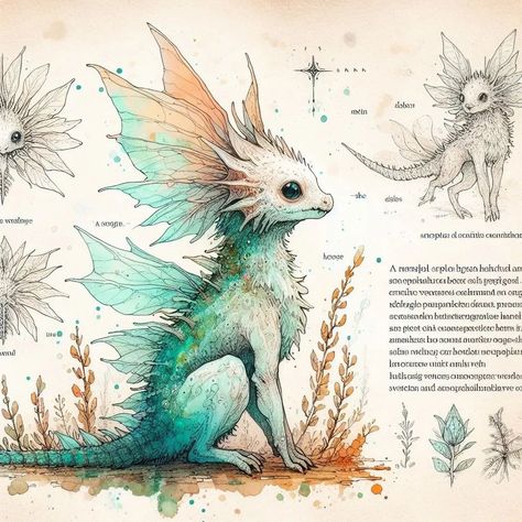 Fantastic Creatures Drawing, Harry Potter Creatures Drawing, Fantasy Biology, Magical Creatures Drawings, Drawing Fantasy Creatures, Botanical Creatures, Fantastic Beasts Creatures, Harry Potter Creatures, Fantastic Beasts Fanart