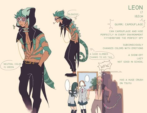 Liya 🍓hiatus🍑🍓 en Twitter: "Leon the chameleon wow so lame #bnhaoc… " Mha Quirks, Mha Oc Ideas, Cool Ocs, Hero Ideas, Power Ideas, My Hero Oc, Mha Ocs, My Hero Academia Oc, Hero Oc