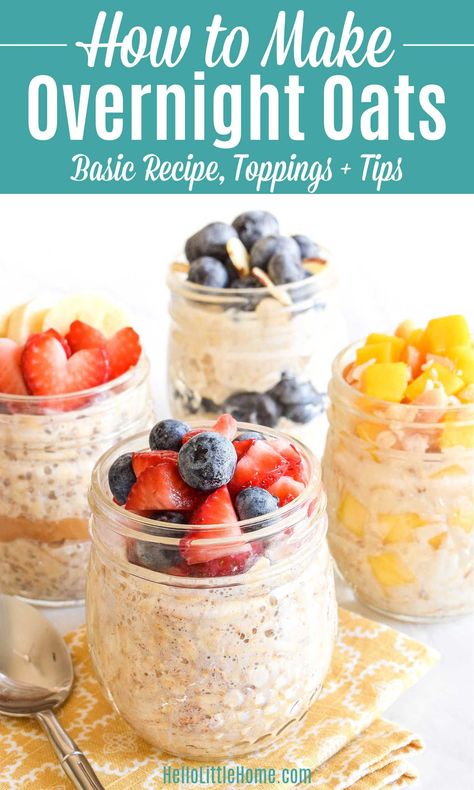 Oatmeal Jars Overnight, Basic Overnight Oats, Overnight Oats Easy, Basic Overnight Oats Recipe, Easy Overnight Oatmeal, Rolled Oats Recipe, Overnight Oatmeal Healthy, Chia Yogurt, Overnight Oats Recipe Easy