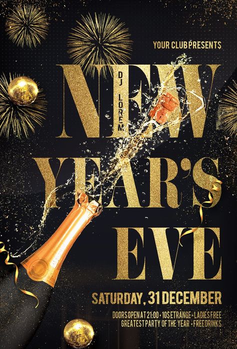 New Year Eve Poster, Christmas Flyers Ideas, New Years Eve Illustration, Ball Drop New Years, New Years Eve Poster, New Years Flyer, New Year Party Poster, New Years Design, New Year Poster Design