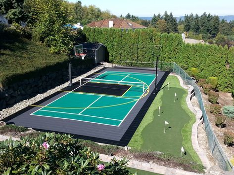 Home Sports Court Outdoor, Outdoor Darts, Backyard Pickleball Court, Sports Backyard, Tennis Court Backyard, Outdoor Sports Court, Backyard Court, Home Basketball Court, Basketball Court Backyard