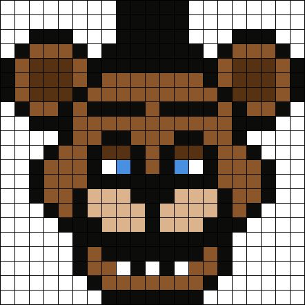 Freddy Fazbear Perler Beads, Easy Fnaf Pixel Art, Fnaf Melty Beads, Deathnote Pixel Art, Fnaf Grid Pattern, Fnaf Fuse Beads, Pixel Art Pattern Characters, Perler Beads Designs Pattern Easy, Pixel Art Pattern Fnaf