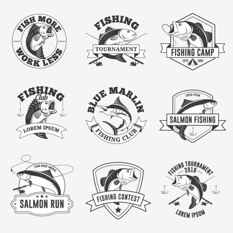 Fisherman Logo, Emblems Logo, Sports Badge, Fish Silhouette, Fish Symbol, Labels Design, Badge Template, Logo Stickers, Fish Vector