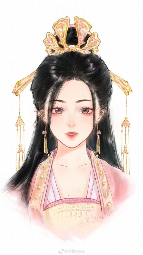 Chinese Princess Art, Chinese Woman Art, Traditional Chinese Hairstyle, Ancient China Aesthetic, Ancient Chinese Characters, Hanfu Art, Asian Artwork, Chinese Princess, Traditional Hairstyle