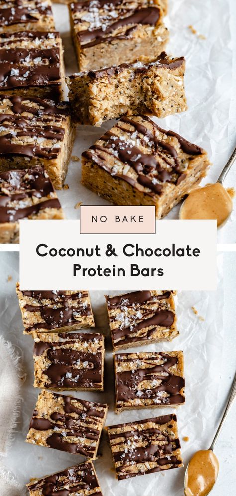 Coconut Flour Protein Recipes, Energy Bars Homemade Healthy No Bake, Healthy Backpacking Snacks, Coconut Protein Bar, Healthy Protein Bars Homemade, Recipes With Chocolate Protein Powder, Protein Bars Without Protein Powder, Protein Oat Bars, Chocolate Peanut Butter Protein Bars