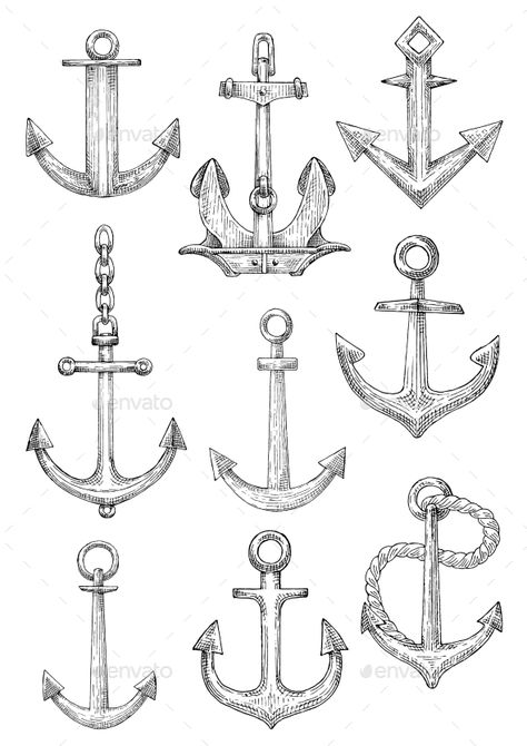 Decorative Nautical Anchors with Chain and Rope — JPG Image #nautical #travel • Available here → https://graphicriver.net/item/decorative-nautical-anchors-with-chain-and-rope/17000235?ref=pxcr Anchor With Chain Tattoo, Nautical Drawing, Anchor Drawings, Rope Tattoo, Anchor Decor, Anchor Tattoos, Nautical Tattoo, Geniale Tattoos, Nautical Anchor