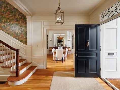 Georgian Colonial House, Narrow Foyer, Traditional Foyer, Colonial Farmhouse, Luxury Portfolio, Grant Park, House Blend, House Hunters, Brown Furniture