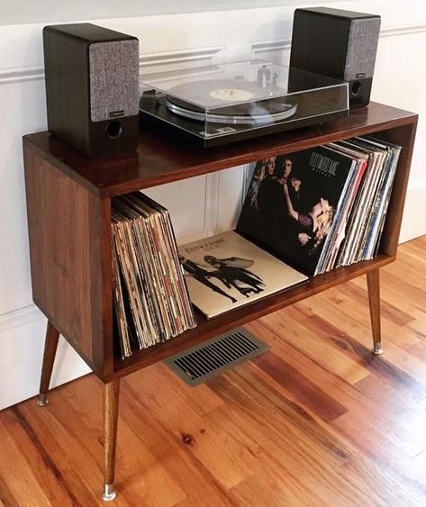 Record Player Console, Retro Record Player, Record Room, Audio Room, Table Stand, Record Storage, Mid Century Modern Decor, Living Room Remodel, Retro Home Decor