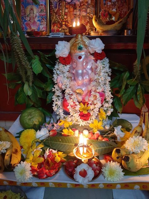 Ganesh puja 2020 Ganesh Puja, Vsco Filter Instagram, Ganpati Decoration Design, Filter Instagram, Ganpati Decoration, Goddess Decor, Vsco Filter, Lord Krishna, Home Photo