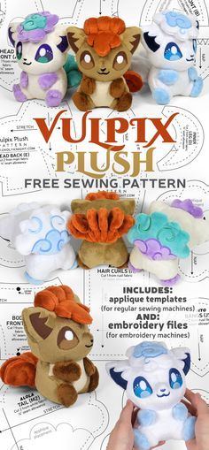 Vulpix Sewing Pattern, Pokemon Stuffed Animals Diy, Dragon Plush Sewing Pattern Free, My Melody Plush Pattern, Choly Knight Free Pattern, Free Pattern Friday, Anime Plush Pattern, Diy Plushies Patterns, Plushie Patterns Free Templates