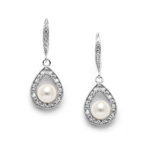 PRICES MAY VARY. MARIEL Light Ivory Pearl Drop Vintage Bridal Earrings Feature Lustrous 6mm Pearls in a Pear-Shaped Cubic Zirconia Frame Plated in Genuine Silver Platinum for the Timeless Look of Fine Jewelry; Dainty Size Measures 1" High; Vintage Style French Wire Hooks with Pave CZ Accents Gracefully Adorn the Pearl Drops Crafted with Highest Quality Cubic Zirconia; Top Selling Retro Style Wedding Earrings with Downton-Abbey Inspiration Designed, Manufactured and Packaged by Mariell, a USA-Bas Dangle Pearl Earrings Wedding, Vintage Bridal Earrings, Dangle Pearl Earrings, Wedding Day Jewelry, Ivory Earrings, Wedding Earrings Drop, Pearl Cream, Ivory Pearl, Bride Jewellery