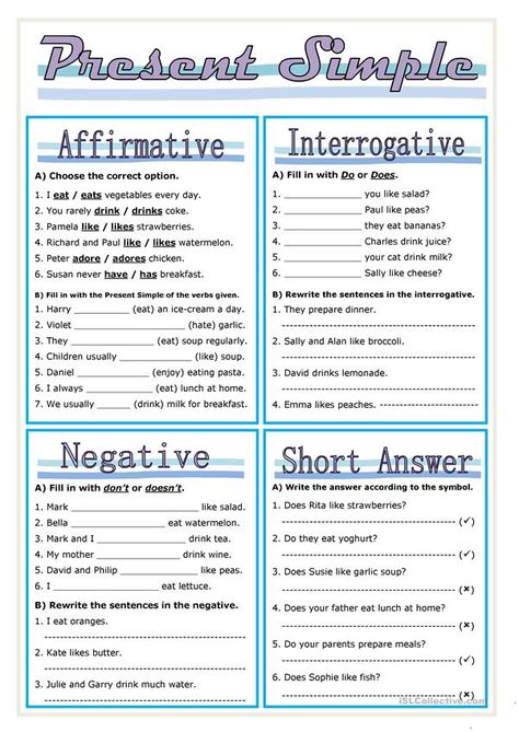 Simple Present Tense Worksheets, Present Simple Tense, Free English Worksheets, Presente Simple, English Grammar Exercises, Simple Present Tense, Grammar For Kids, Simple Present, Grammar Exercises