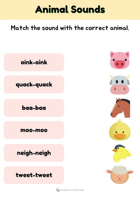 Animal Sounds Worksheet, Animal Sounds Activity, Farm Animals For Kids, Sounds Worksheet, Teach English Online, Teach English To Kids, Language Arts Worksheets, Nursery Preschool, Free Homeschool Curriculum