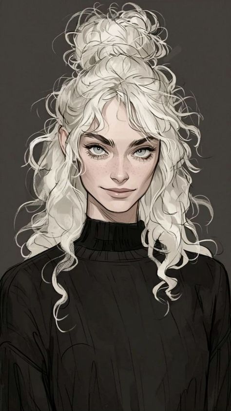 D&d Portrait, Curly Hair Oc Drawing, Character Drawing Face, Oc Drawing Reference, Character Design Modern, Girl Character Design, Blonde Hair Characters, Character Inspiration Girl, Character Portrait