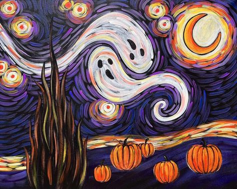 Van Gogh Makeup, Starry Night Halloween, Halloween Canvas Art, Painting Parties, Starry Night Painting, Arte Van Gogh, Best Paint, Desen Anime, Painting Classes