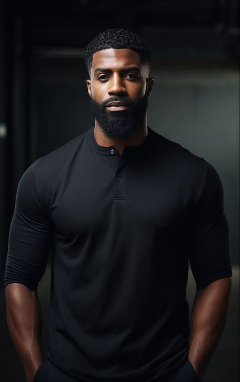 Dark Skin Men With Beards, Handsome Black Guys, Thick Black Men, Black Men Aesthetic, Black Masculinity, Black Men With Beards, Black Beard Styles, Black Husband, Huge Man