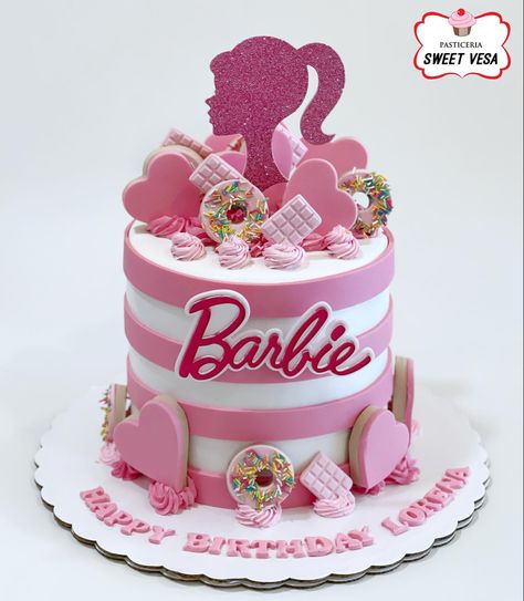 Barbie birthday girl cake Barbie Cake 7th Birthday, Barbie Cake 4th Birthday, Birthday Cake Barbie Theme, Barbie Aesthetic Cake, Barbie Cake 5th Birthday, Birthday Cake 5th Girl, 8 Year Birthday Cake, Birthday Cake 7th Girl, 6th Birthday Girl Cake