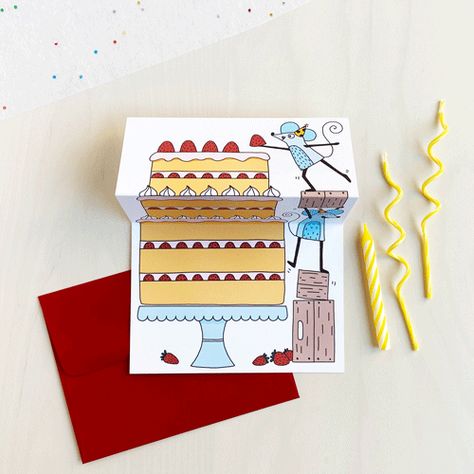 A fun greeting card that will surprise you when you unfold it! Created and printed in Canada. Cake Cards Ideas, Wedding Invitation Funny, Unfolding Card, Canada Birthday, Big Cake, 5th Birthday Party Ideas, Diy Gifts For Friends, Paper Crafts Card, Cute Birthday