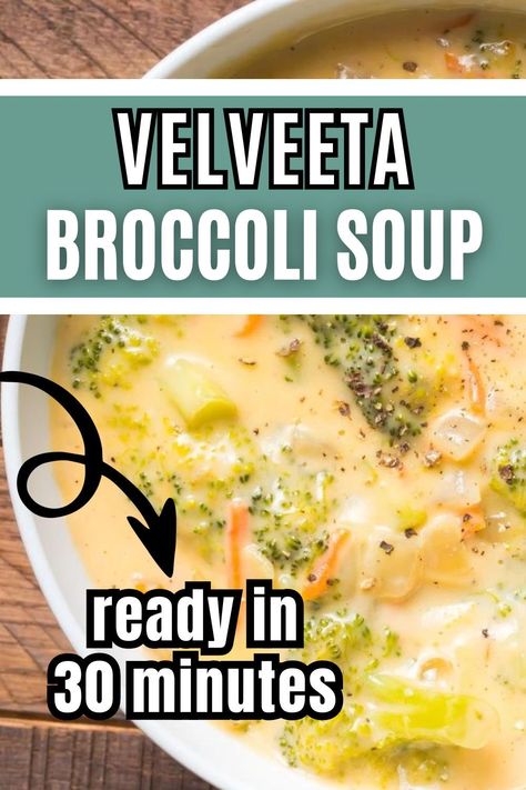 Velveeta broccoli cheese soup is even creamier using velveeta cheese to make the broth. Cheddar goodness and you’ll need less than 30 minutes for this simple appetizers recipe. If you're looking for easy winter soups & vegetarian recipes for lunch and dinners, check out this recipe here! Soups Made With Velveeta Cheese, Broccoli Cheddar Soup With Velveeta Cheese, Cheddar Broccoli Soup Velveeta, Brocoli Cheddar Soup Crockpot Easy, Broccoli Cheese Soup Using Velveeta, Broccoli Soup Velveeta, Simple Broccoli Cheese Soup, Cheesy Broccoli Soup With Velveeta, Velveeta Broccoli Soup