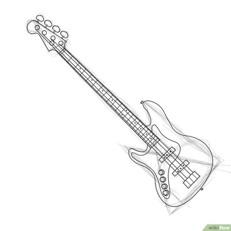 How to Draw a Bass Guitar: 8 Steps (with Pictures) - wikiHow Bass Guitar Drawing, Bass Guitar Tattoo, Bass Guitar Art, Bass Guitar Scales, Bass Guitar Notes, Yamaha Bass Guitar, Bass Guitar Quotes, Bass Guitar Chords, Guitar Sketch