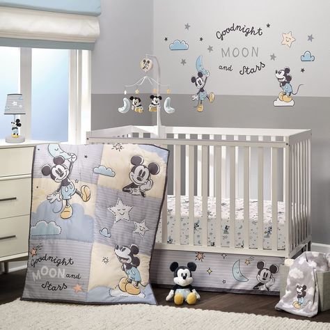 Subtle Disney Nursery, Mickey Nursery, Disney Baby Nurseries, Mickey Mouse Nursery, Disney Inspired Nursery, Floating Clouds, Nursery Crib Bedding, Mouse Silhouette, Lambs & Ivy